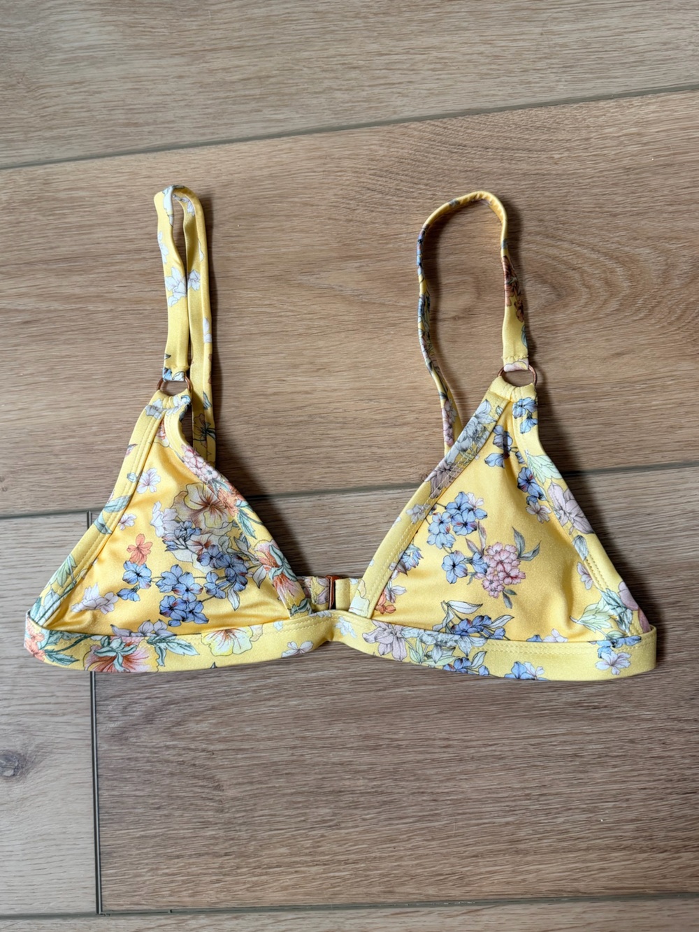 LA Hearts Yellow Floral Triangle Bikini Top